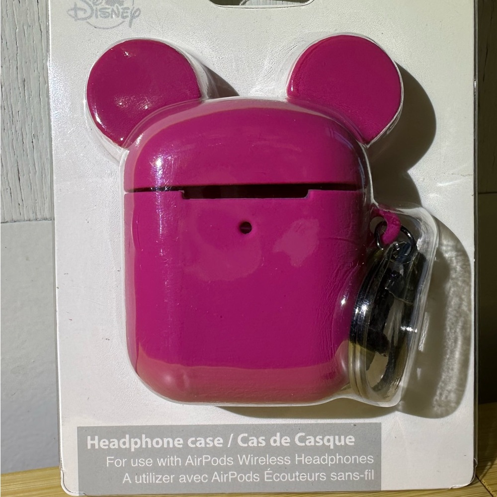 Disney Mickey Mouse Pink Headphone Case With Clip for AirPods Wireless NWT